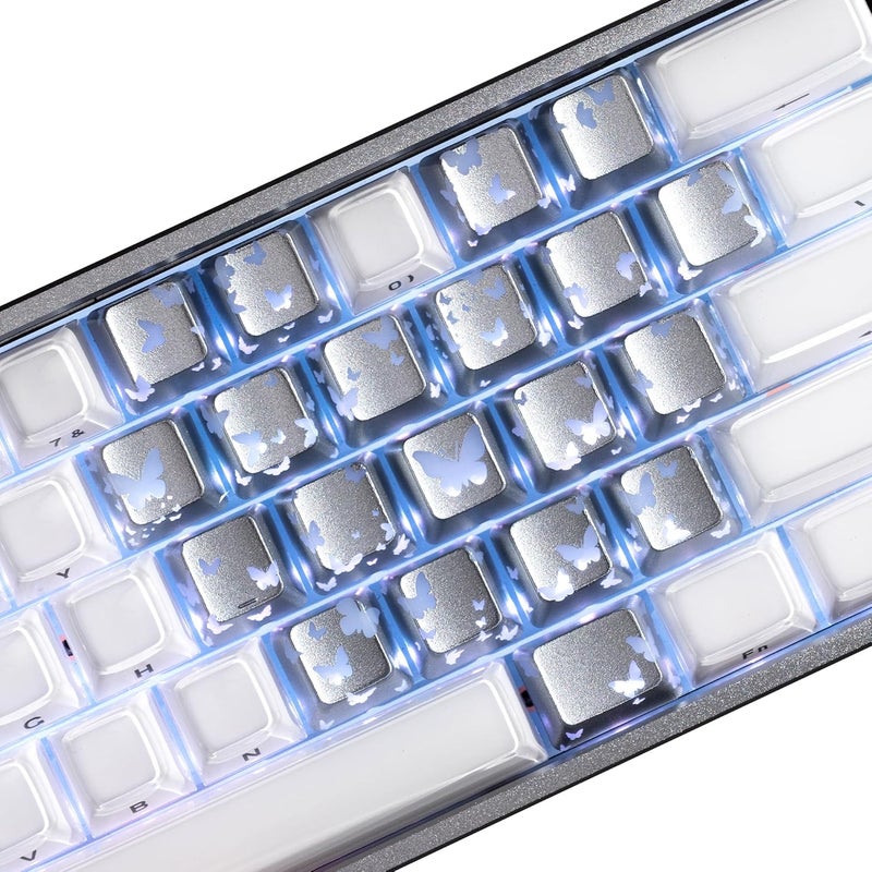 HITIME XVX Butterfly Shine Through Keycaps, Love Theme Cute Custom Keycaps, Blank OEM Profile IMD Translucent Keycap, Anime Style, for MX Switches Mechanical Keyboard, Silver（Only 21 Keys - Image 1
